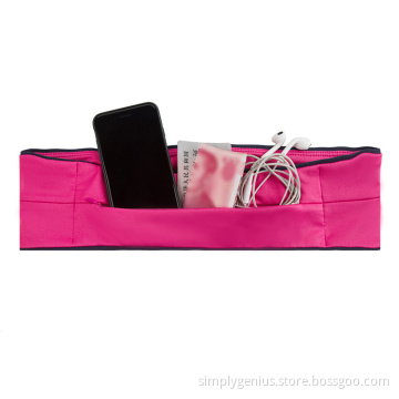 Invisible large capacity running flip waist belt fits for phone, card, keys w/ 3 pockets